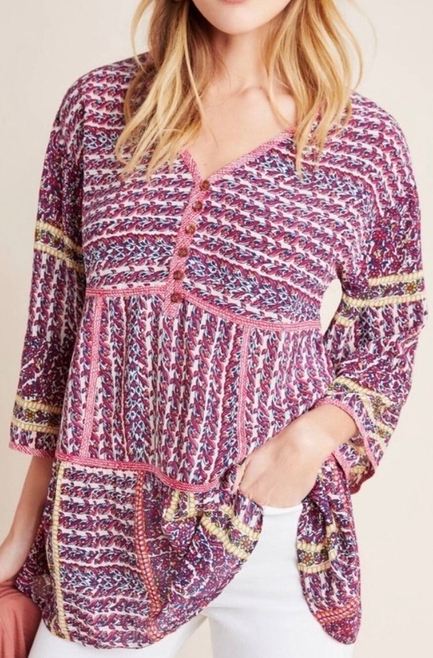 Anthropologie Maeve Lilyana Tiered Silk Blouse Size XS